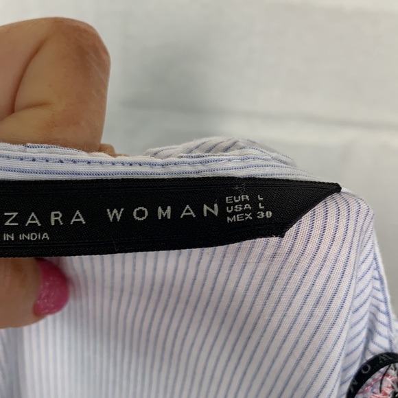 Zara Embroidered Striped Cotton Bell Sleeve Wrap Blouse size Large - Picture 5 of 6